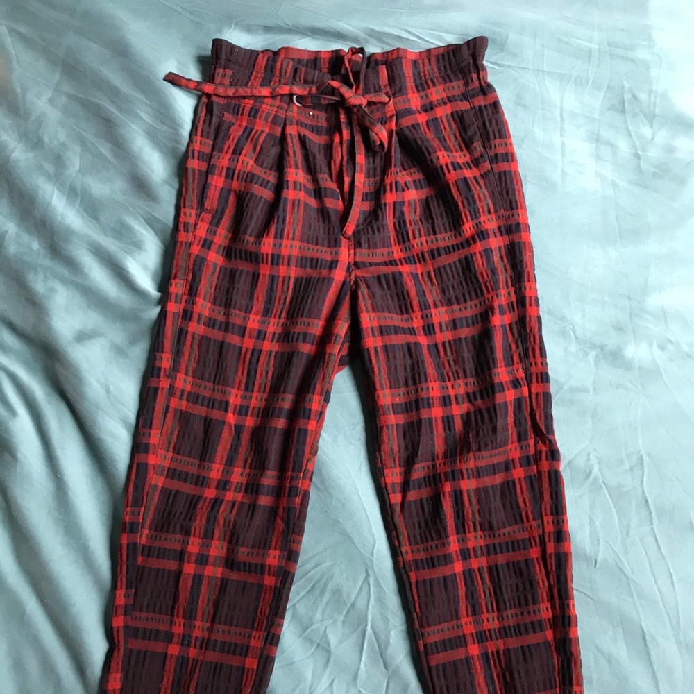 Free People Plaid Tartan Paper Bag Pants